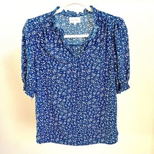 MELLODAY Royal Blue White Floral Print Blouse